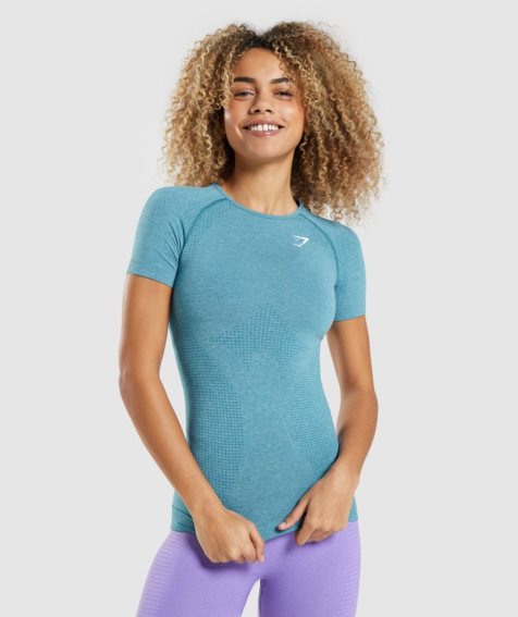 Women's Gymshark Vital Seamless 2.0 T-Shirts Turquoise | NZ 8MAIUS